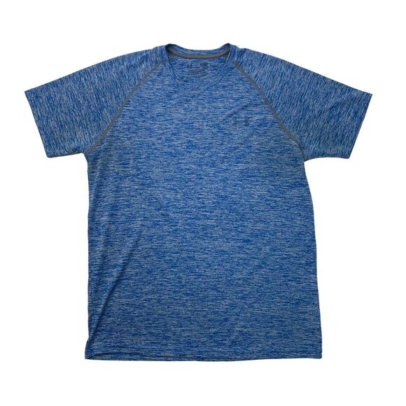 Under Armour T Shirt Mens M Medium Blue Running Reflective Heatgear Loose Fit - Picture 1 of 10